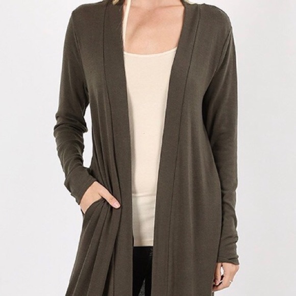 New Dark Olive Zenana Outfitters Sweater Cardigan - Picture 3 of 8